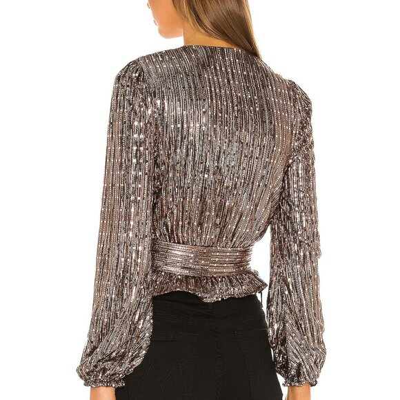 Lovers + Friends Goldie Metallic Sequin Tie Front Top S - Picture 2 of 15